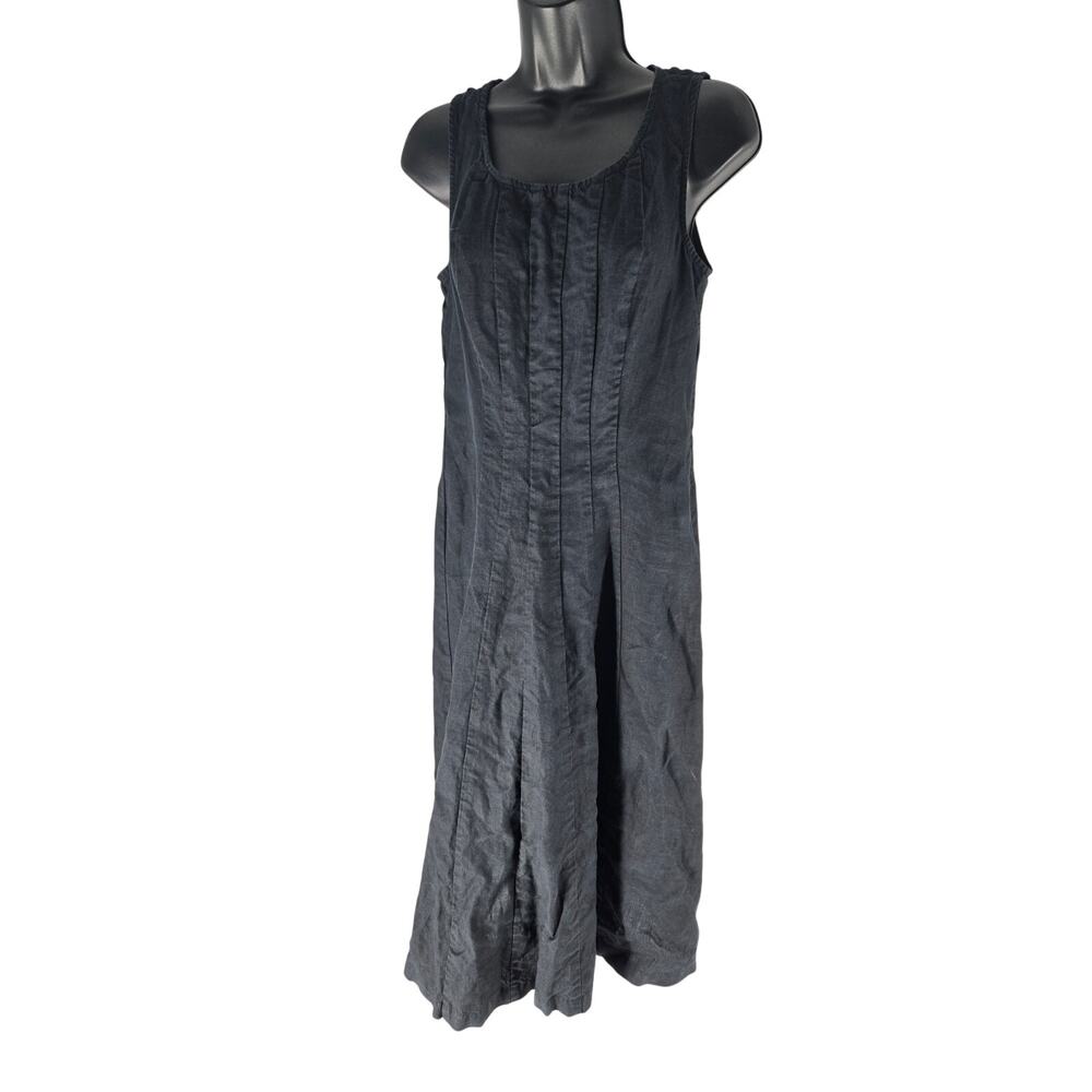 J. Jill 100% Linen Pleated Midi Dress Lagenlook Minimalist Womens XS Sleeveless